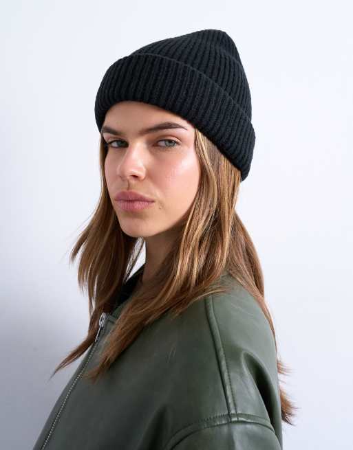 Topshop Henry Ribbed Beanie In Black