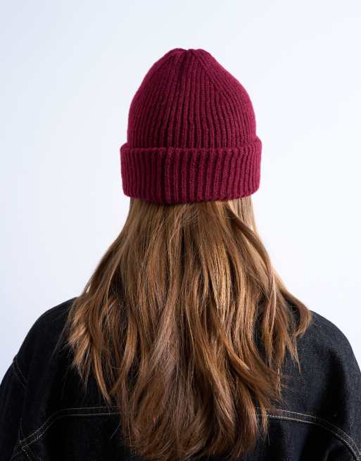 Topshop Henry Ribbed Beanie In Burgundy