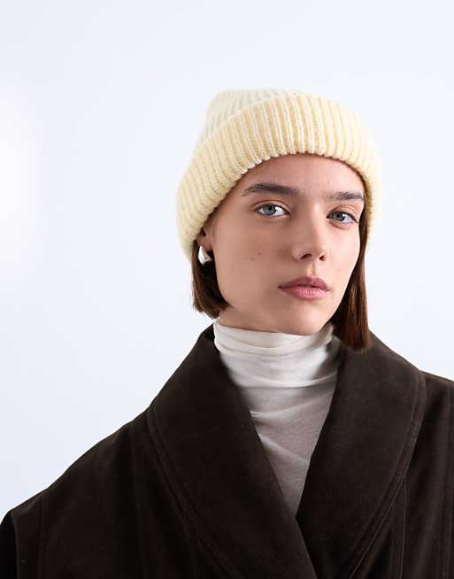 Topshop Henry ribbed beanie in buttermilk