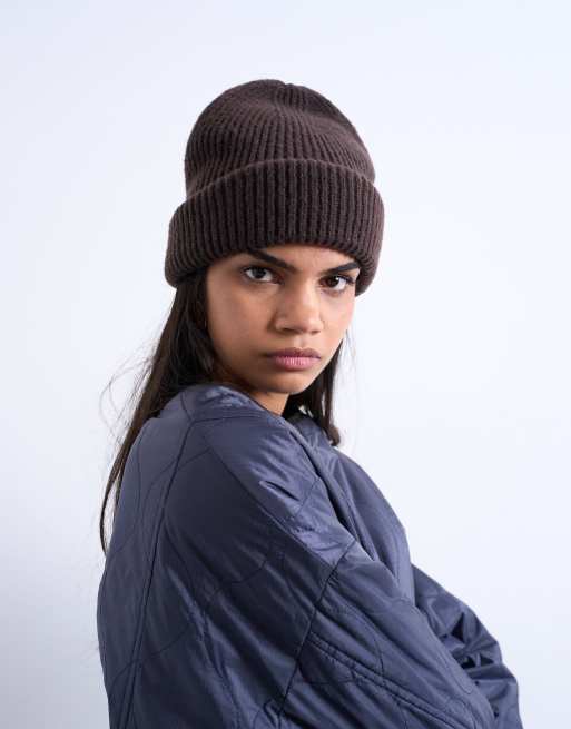 Topshop Henry Ribbed Beanie In Chocolate