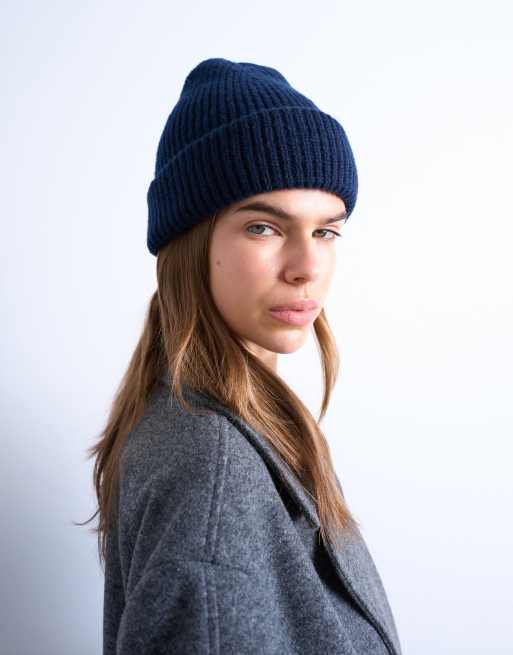 Topshop Henry Ribbed Beanie In Navy