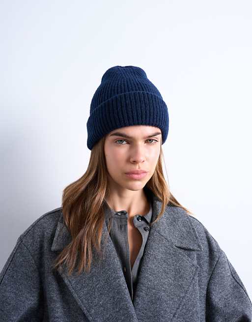 Topshop Henry ribbed beanie in navy