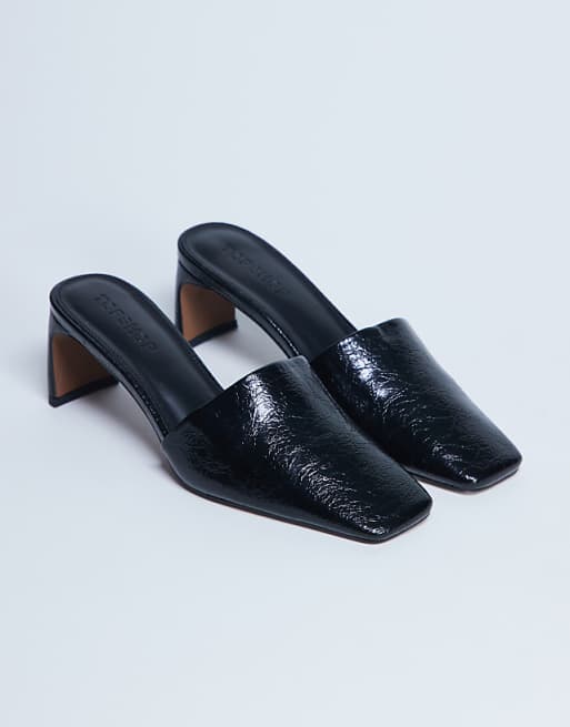 Topshop Idea patent square toe mule in black