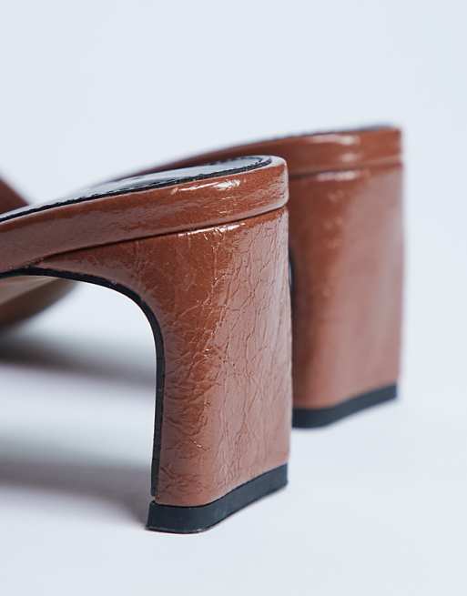 Topshop Idea Patent Square Toe Mule In Chocolate