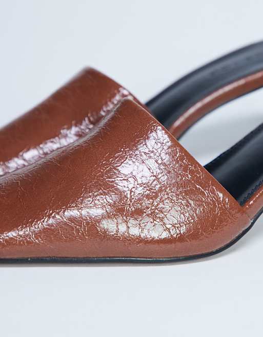 Topshop Idea Patent Square Toe Mule In Chocolate