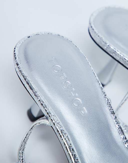 Topshop Ila Toe Loop Mid Heel Sandal In Silver