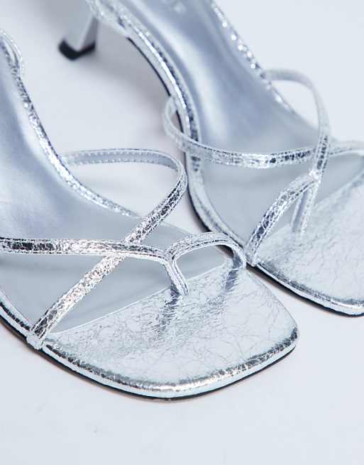 Topshop Ila Toe Loop Mid Heel Sandal In Silver