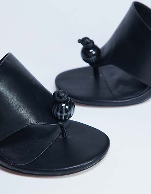 Topshop Isai Beaded Toe Thong Heeled Mule In Black