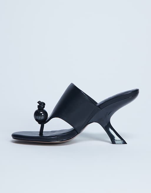 Topshop Isai beaded toe thong heeled mule in black