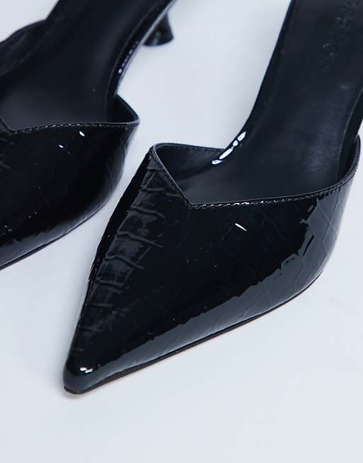 Topshop Ivette Croc Patent Close Toe Mule In Black