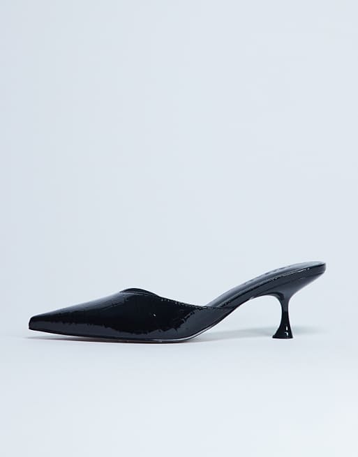 Topshop Ivette Croc Patent Close Toe Mule In Black