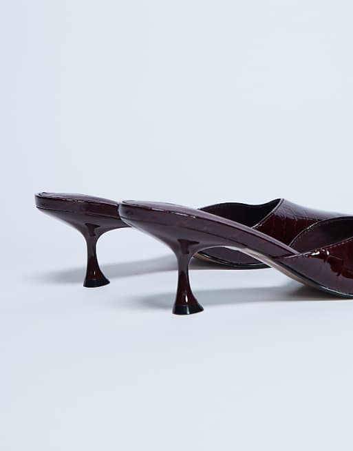 Topshop Ivette Croc Patent Close Toe Mule In Burgundy