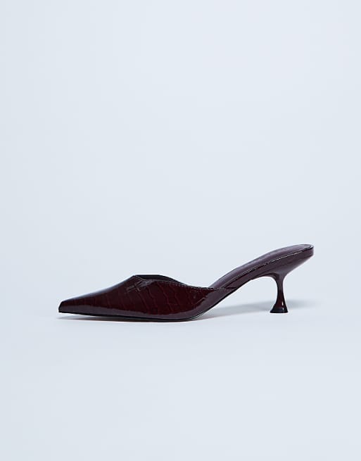 Topshop Ivette Croc Patent Close Toe Mule In Burgundy