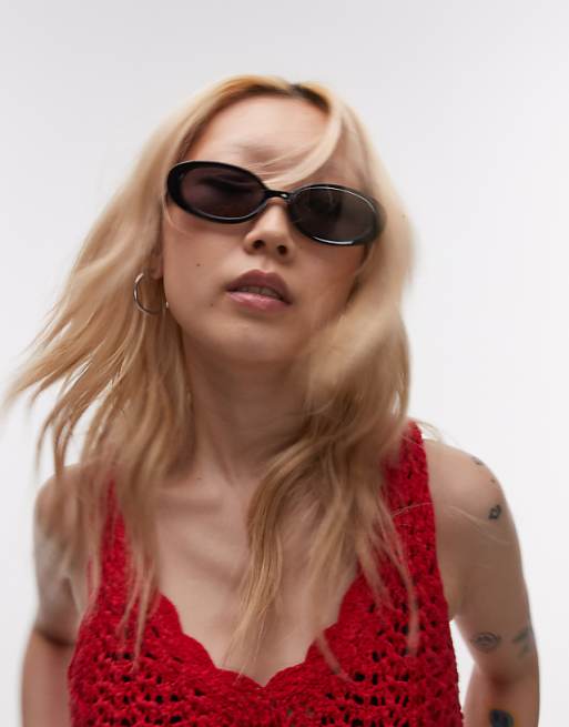 Topshop Kos oval sunglasses in black