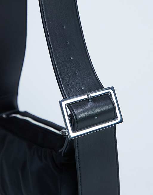 Topshop Kylie Nylon Cross Body With Contrast Strap In Black