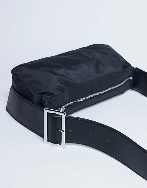 Topshop Kylie Nylon Cross Body With Contrast Strap In Black