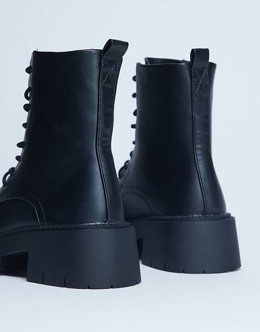Topshop Lawrence Chunky Lace Up Boots In Black