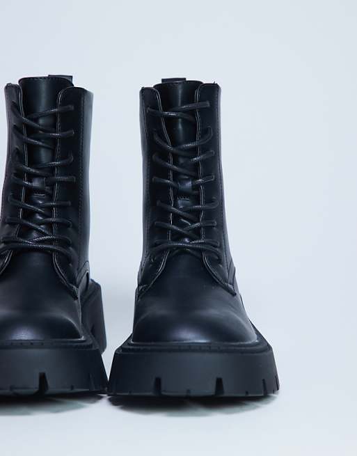 Topshop Lawrence Chunky Lace Up Boots In Black