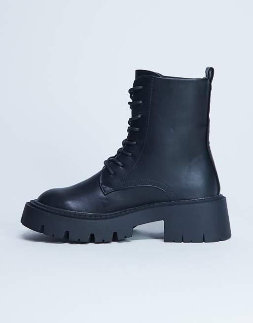 Topshop Lawrence chunky lace up boots in black