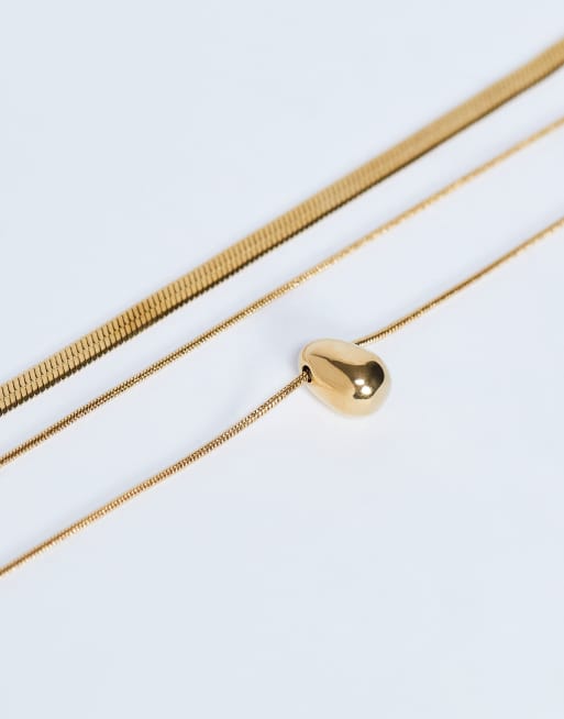 Topshop Mila Waterproof Stainless Steel 2 Pack Snake Chain Necklace In Gold