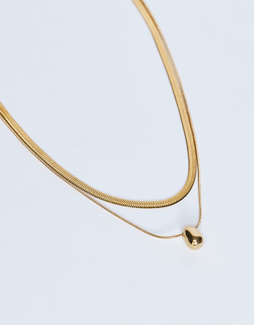 Topshop Mila waterproof stainless steel 2 pack snake chain necklace in gold