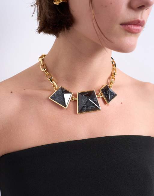 Topshop Milo Statement Necklace In Gold And Black