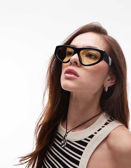 Topshop Napoli angular sunglasses in lemon green