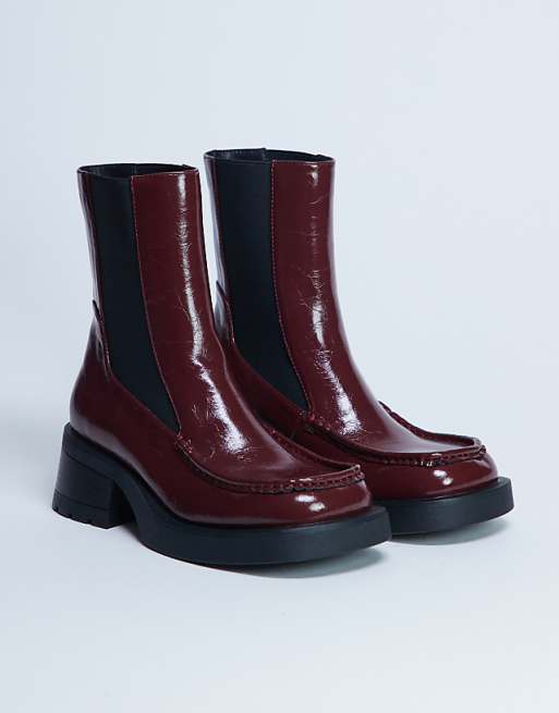 Topshop Narla Square Toe Chelsea Boot In Burgundy