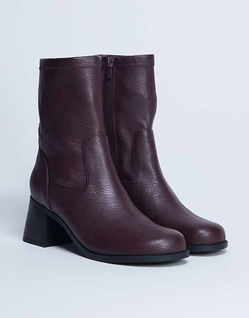 Topshop Niamh Block Heel Ankle Boot In Burgundy