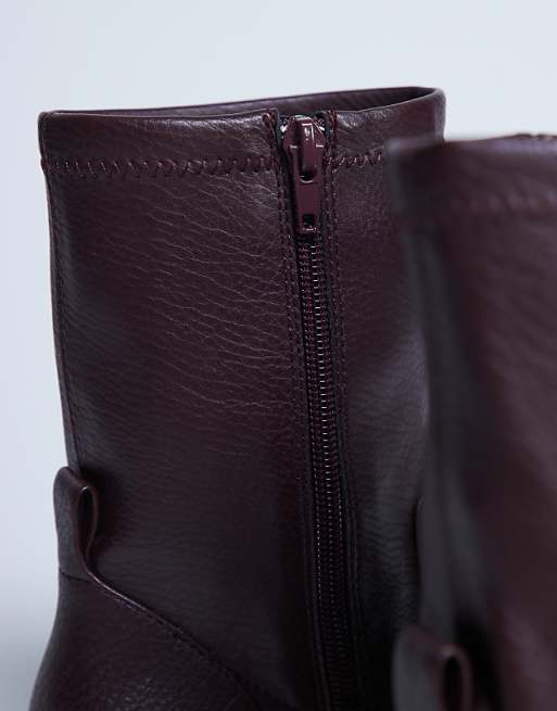 Topshop Niamh Block Heel Ankle Boot In Burgundy