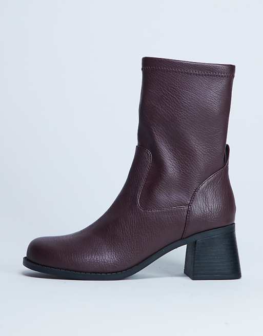 Topshop Niamh block heel ankle boot in burgundy