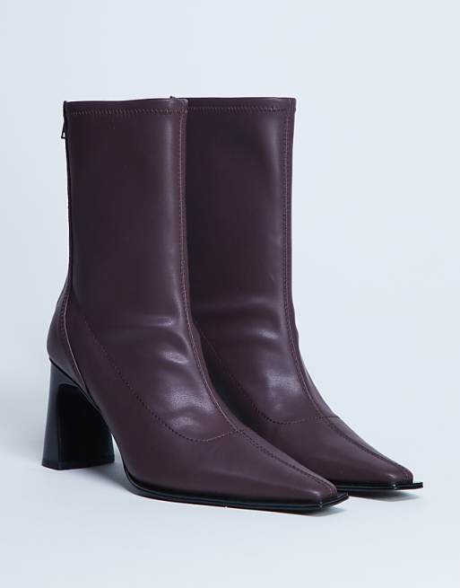 Topshop Nicky Chisel Toe Ankle Boot In Burgundy