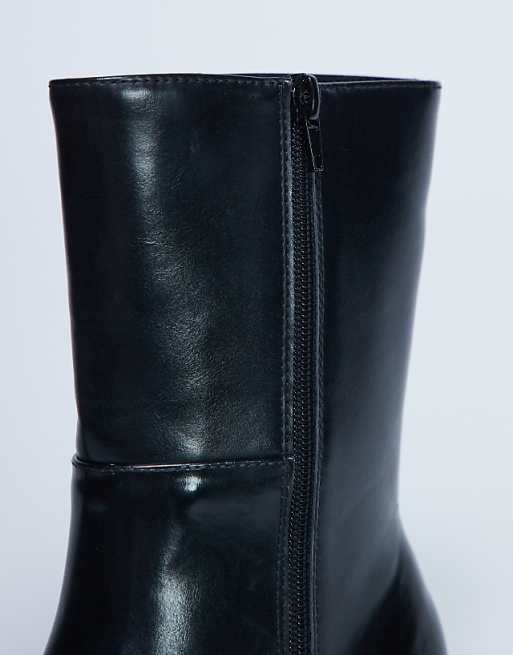 Topshop Nina Chunky Heeled Ankle Boot In Black