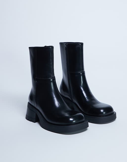 Topshop Nina Chunky Heeled Ankle Boot In Black