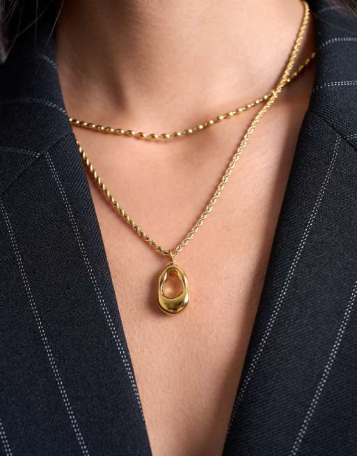 Topshop Nina Waterproof Stainless Steel Multirow Chain And Pendant Necklace In Gold