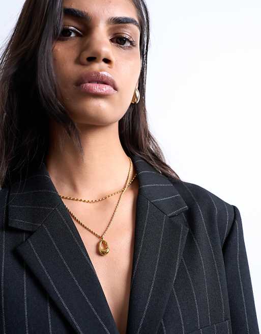 Topshop Nina waterproof stainless steel multirow chain and pendant necklace in gold