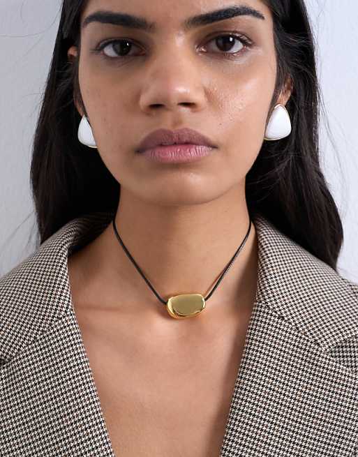 Topshop Nora choker rope necklace with gem in gold