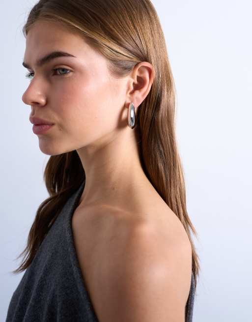 Topshop Paris Waterproof Stainless Steel Hoop Earrings In Silver
