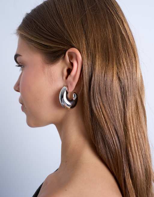 Topshop Paris waterproof stainless steel hoop earrings in silver