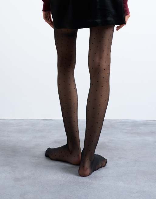 Topshop Polka Dot Tights In Black