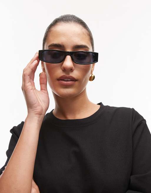 Topshop Premium Seychelles Rectangular Acetate Sunglasses In Black