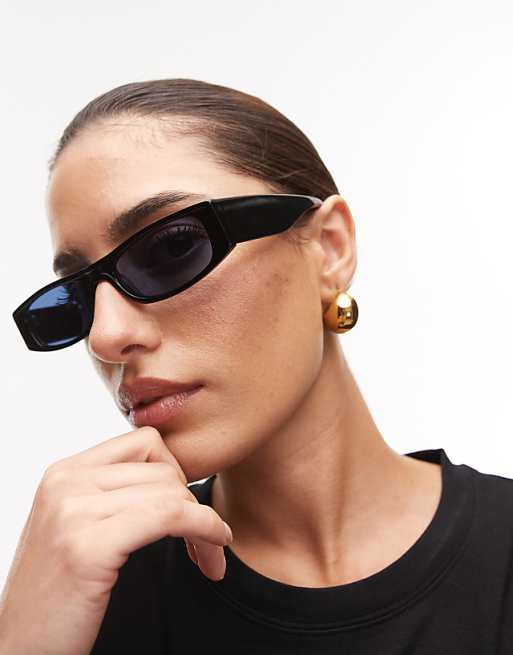 Topshop Premium Seychelles rectangular acetate sunglasses in black