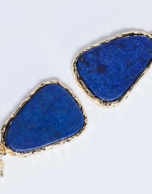 Topshop Prince Textured Stud Earring With Stone In Gold And Cobalt