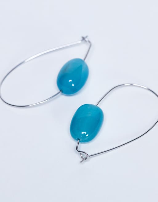 Topshop Priya Teardrop Hoop Earrings With Semi Precious Stone In Blue