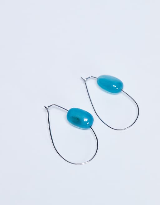 Topshop Priya teardrop hoop earrings with semi precious stone in blue