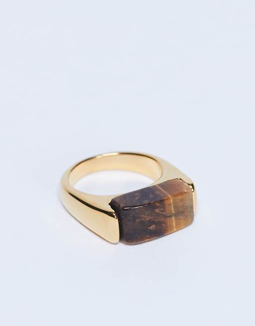Topshop Raquel stainless steel tiger stone ring in gold