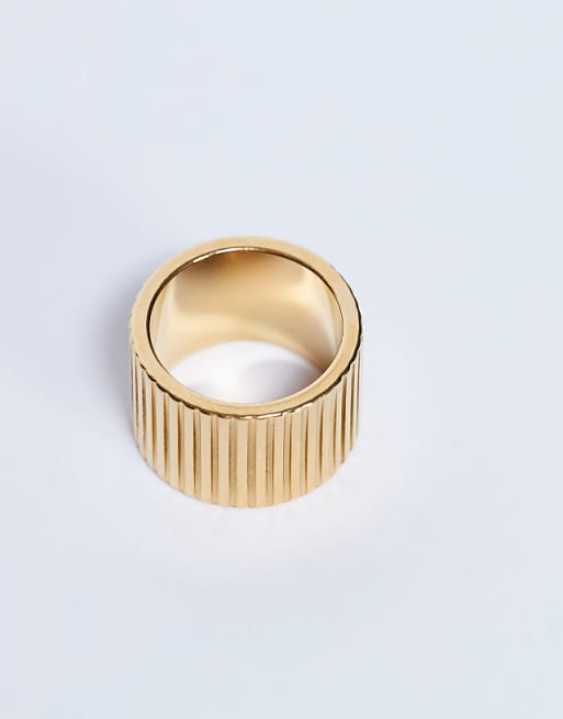 Topshop Rhodes Waterproof Stainless Steel Ring In Gold