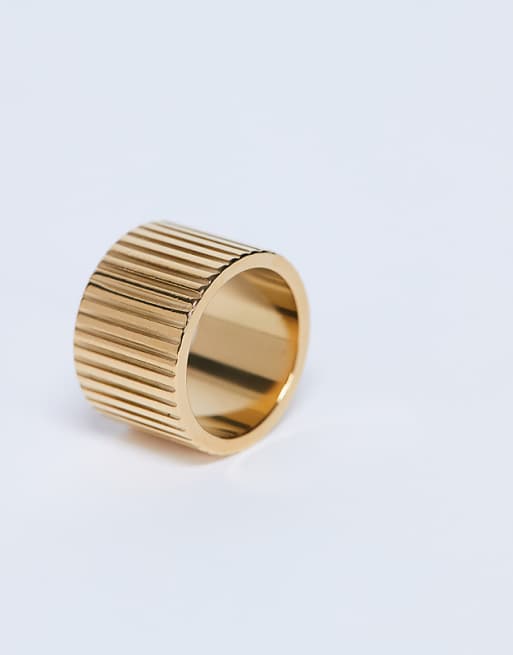 Topshop Rhodes Waterproof Stainless Steel Ring In Gold