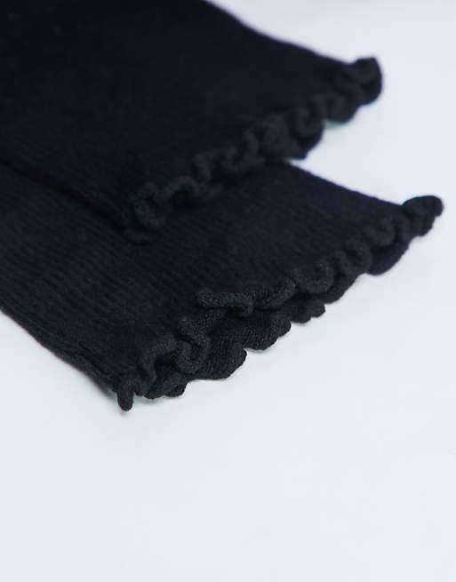 Topshop Ribbed Frill Socks In Black