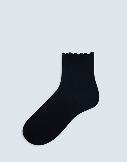 Topshop ribbed frill socks in black